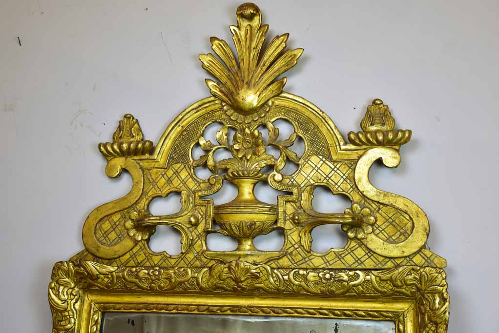 18th Century Louis XV gilded mirror with pediment 56¾" x 31"