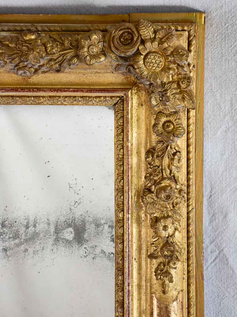 19th-century French mirror with two panes and floral motif frame 32¼" x 56¾"