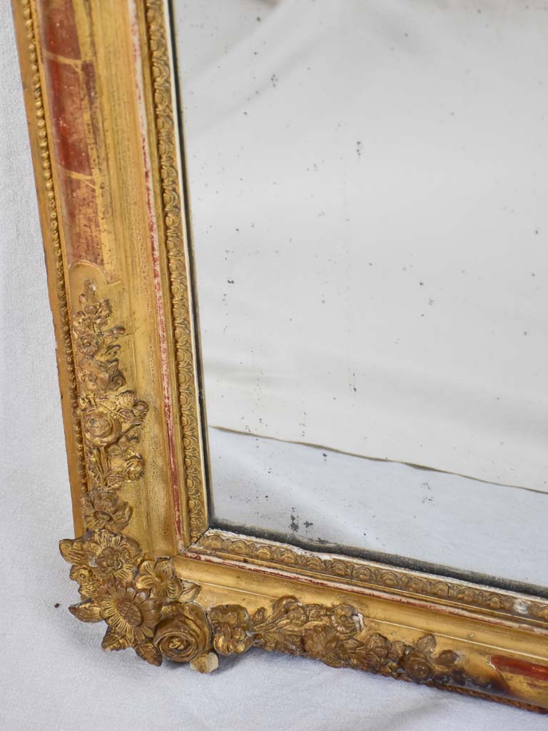 19th-century French mirror with two panes and floral motif frame 32¼" x 56¾"