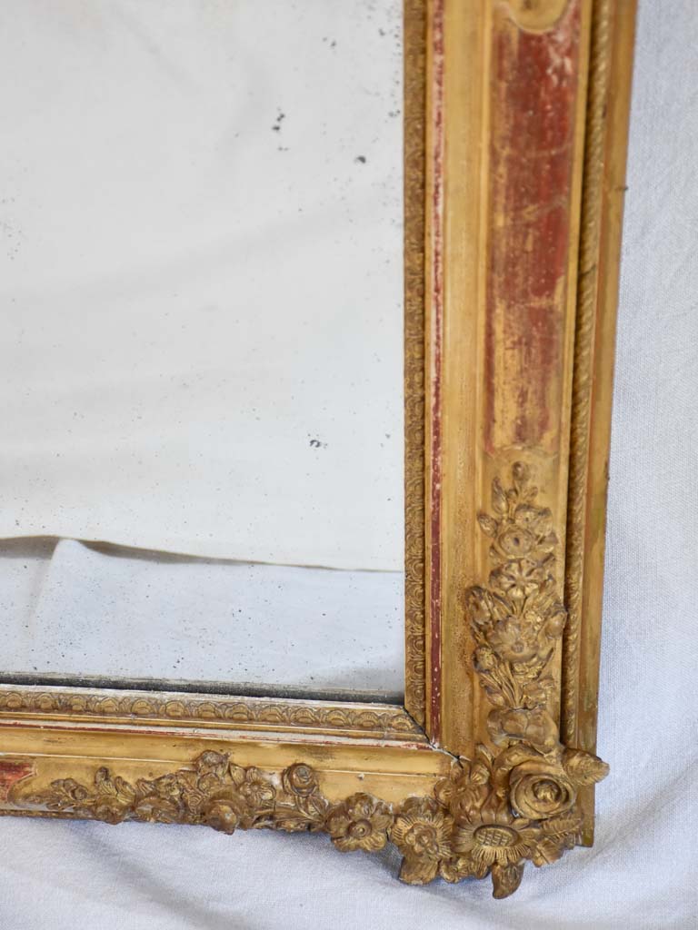 19th-century French mirror with two panes and floral motif frame 32¼" x 56¾"