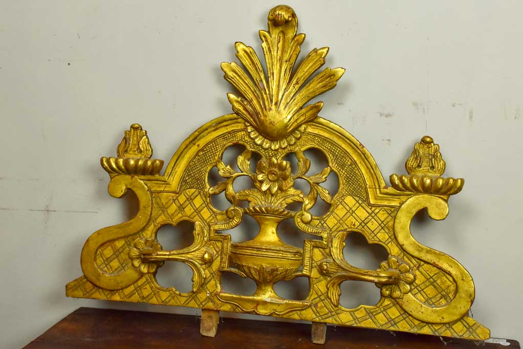 18th Century Louis XV gilded mirror with pediment 56¾" x 31"