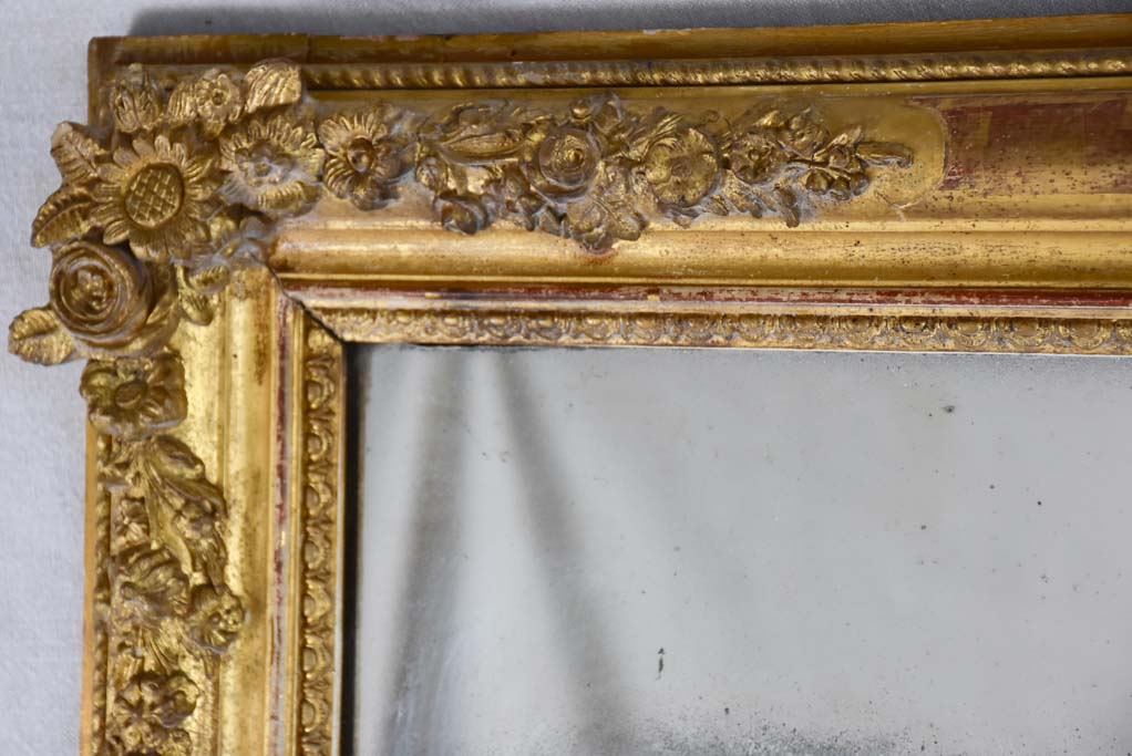 19th-century French mirror with two panes and floral motif frame 32¼" x 56¾"