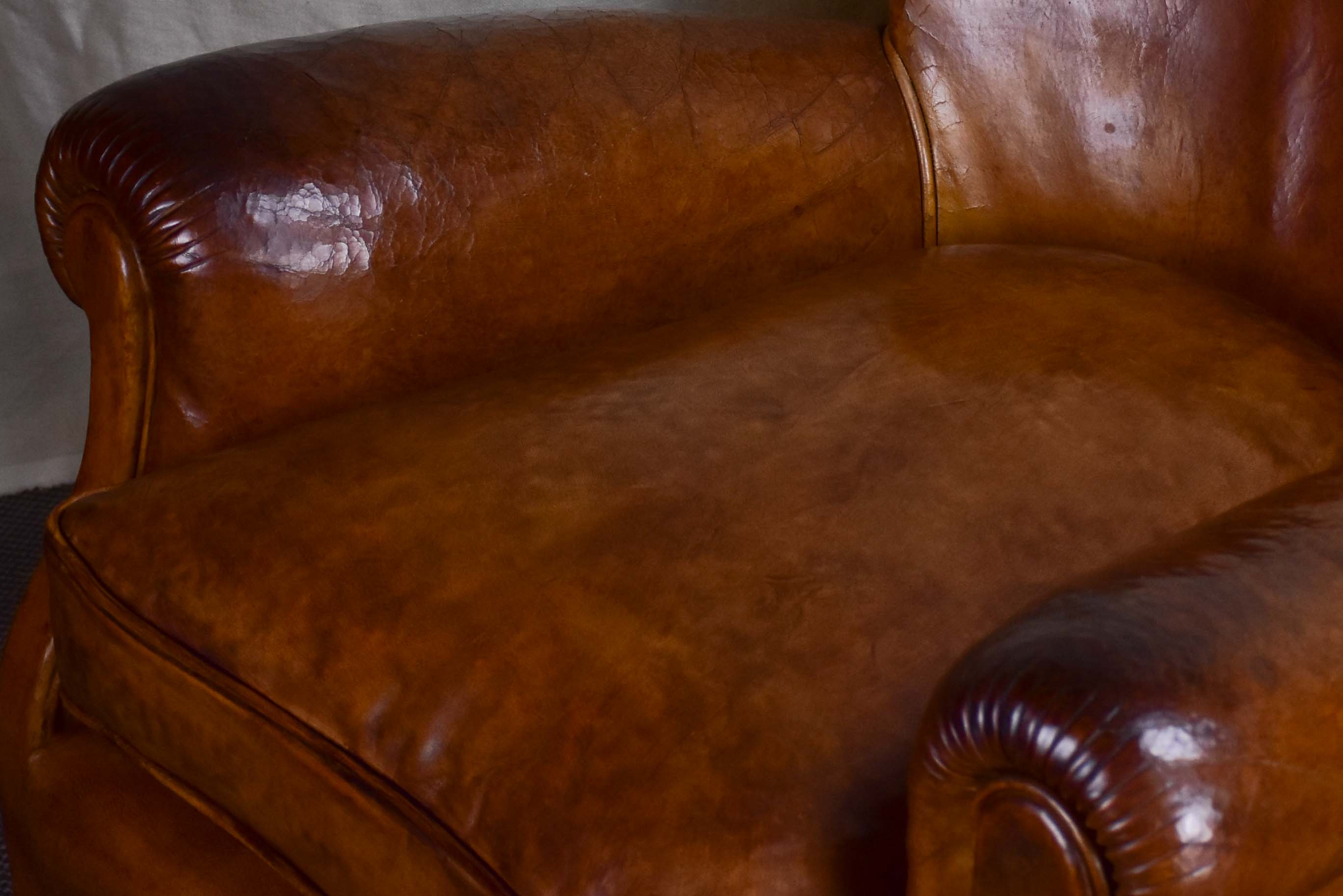 Pair of petite French leather club chairs - 1930's