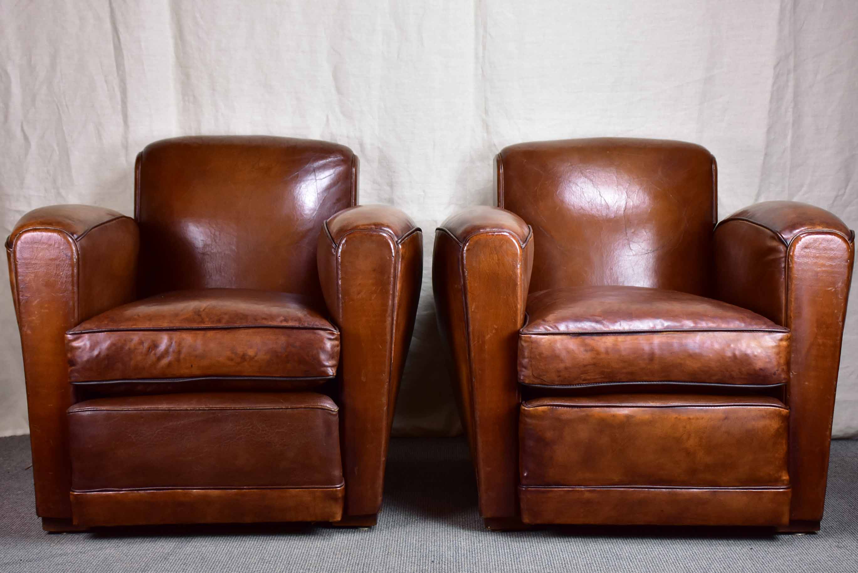 Pair of Art Deco square-backed club chairs