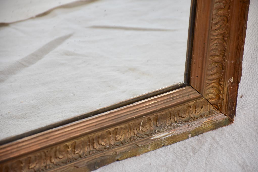 Very large 19th-century French mirror with fatigued gilt frame & mercury glass 51½" x 65¾"