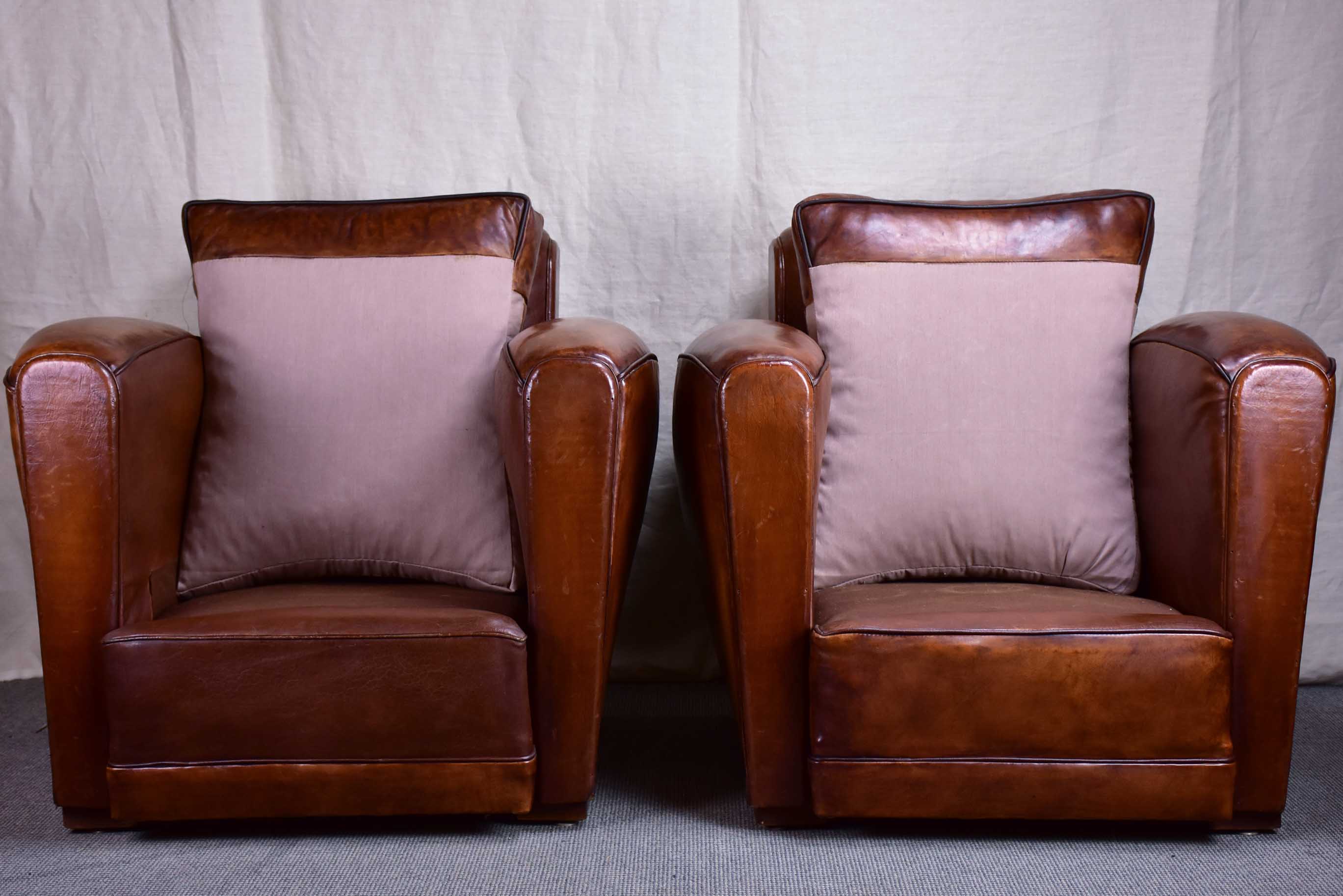 Pair of Art Deco square-backed club chairs