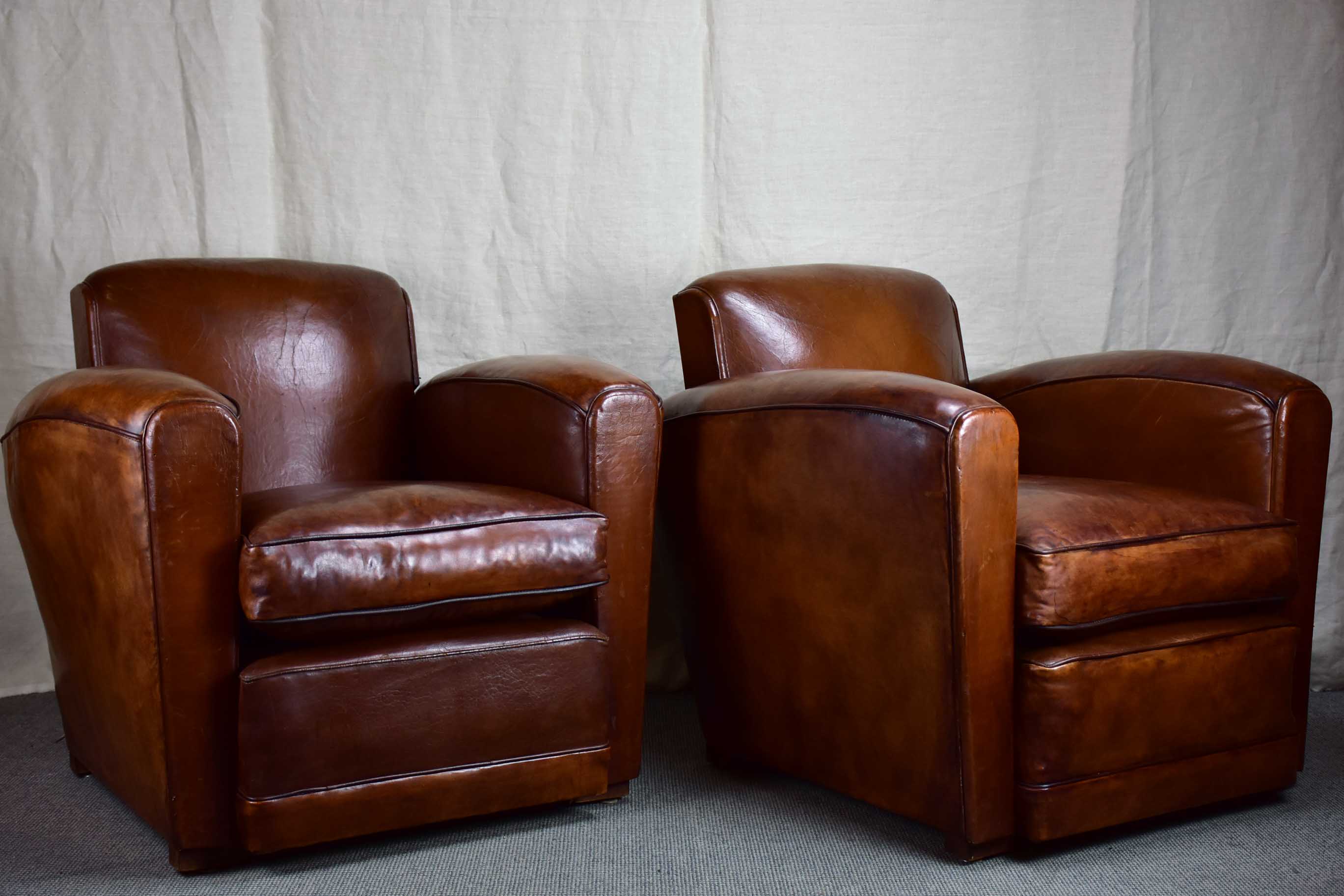 Pair of Art Deco square-backed club chairs