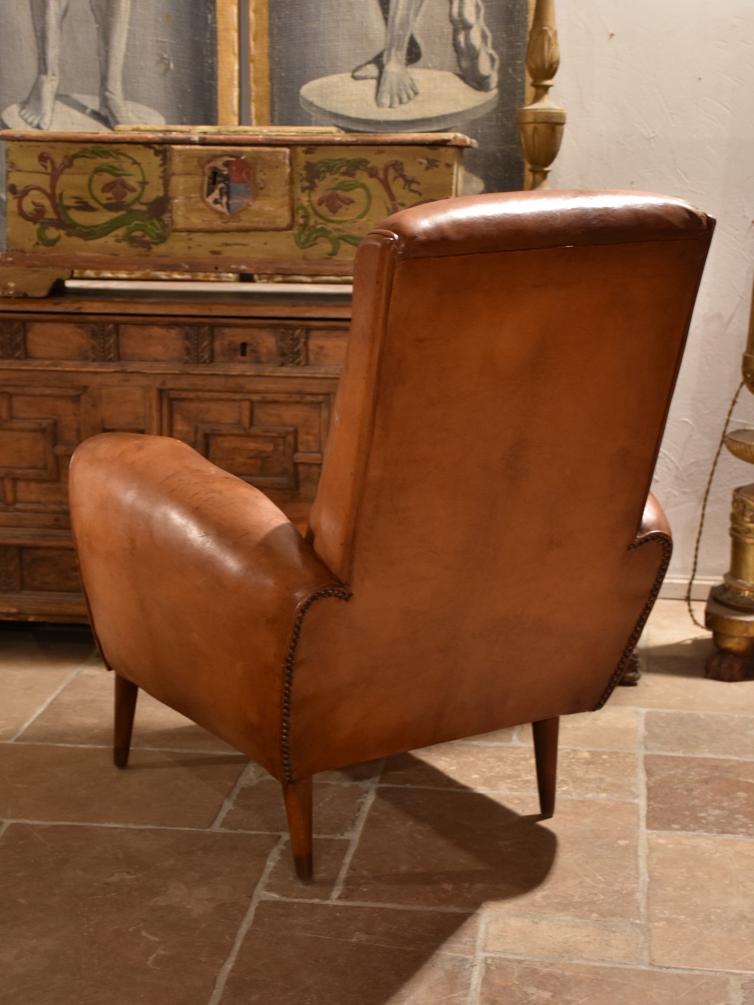 French leather club chair – 1960’s with tapered legs