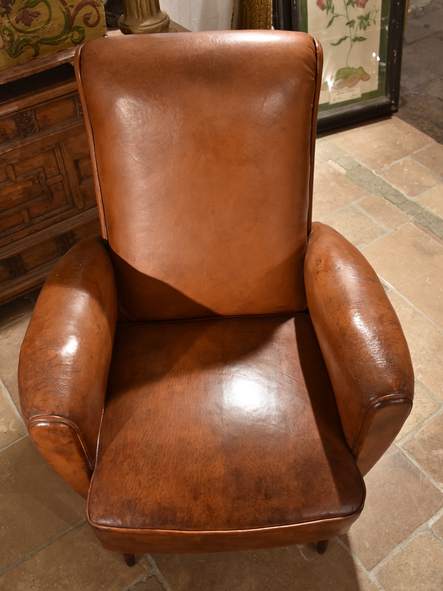 French leather club chair – 1960’s with tapered legs