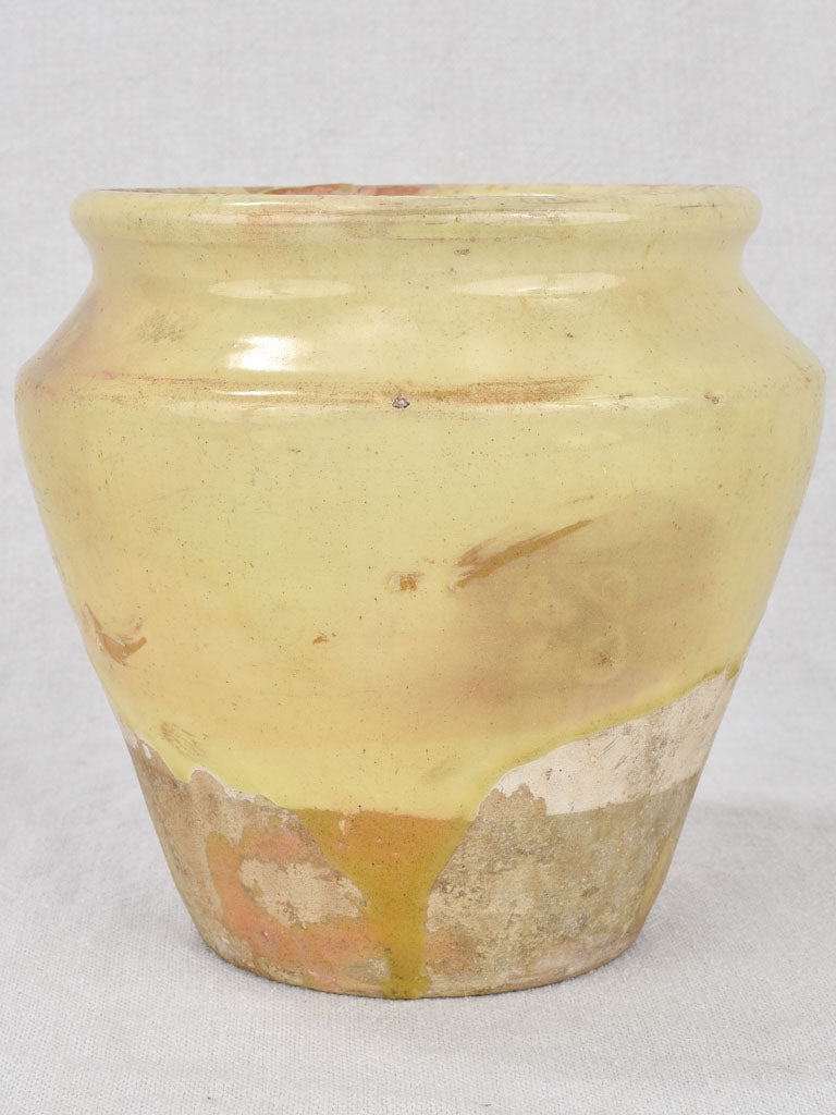 Antique French pot with yellow glaze 7"