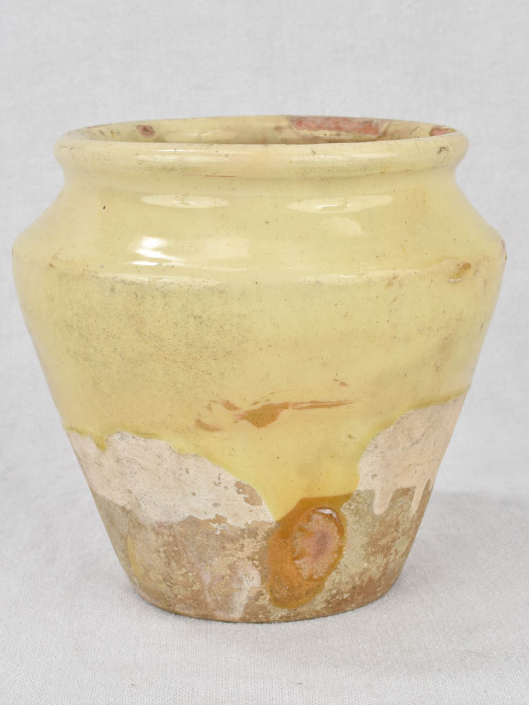 Antique French pot with yellow glaze 7"