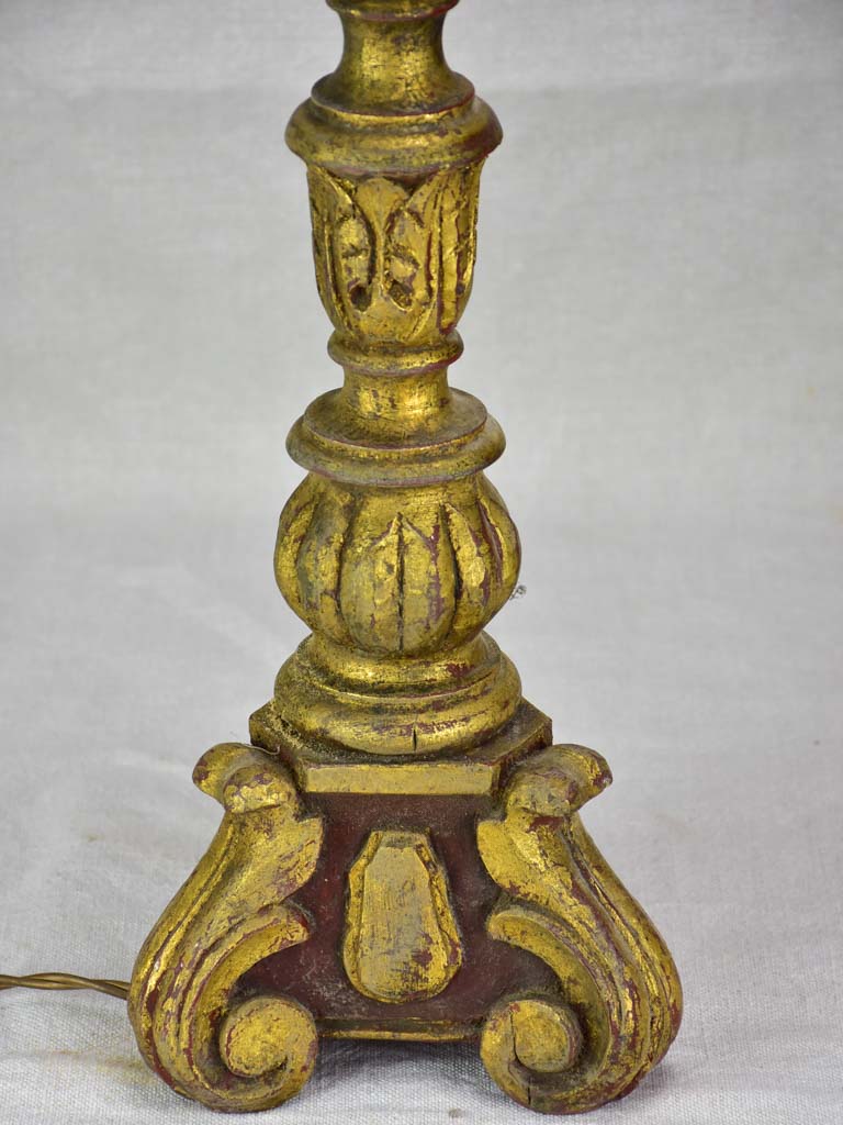 Large antique French candlestick lamp base - brown and gold 25½"