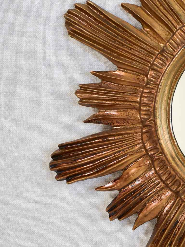 Vintage sunburst mirror with gold-bronze frame 16½"