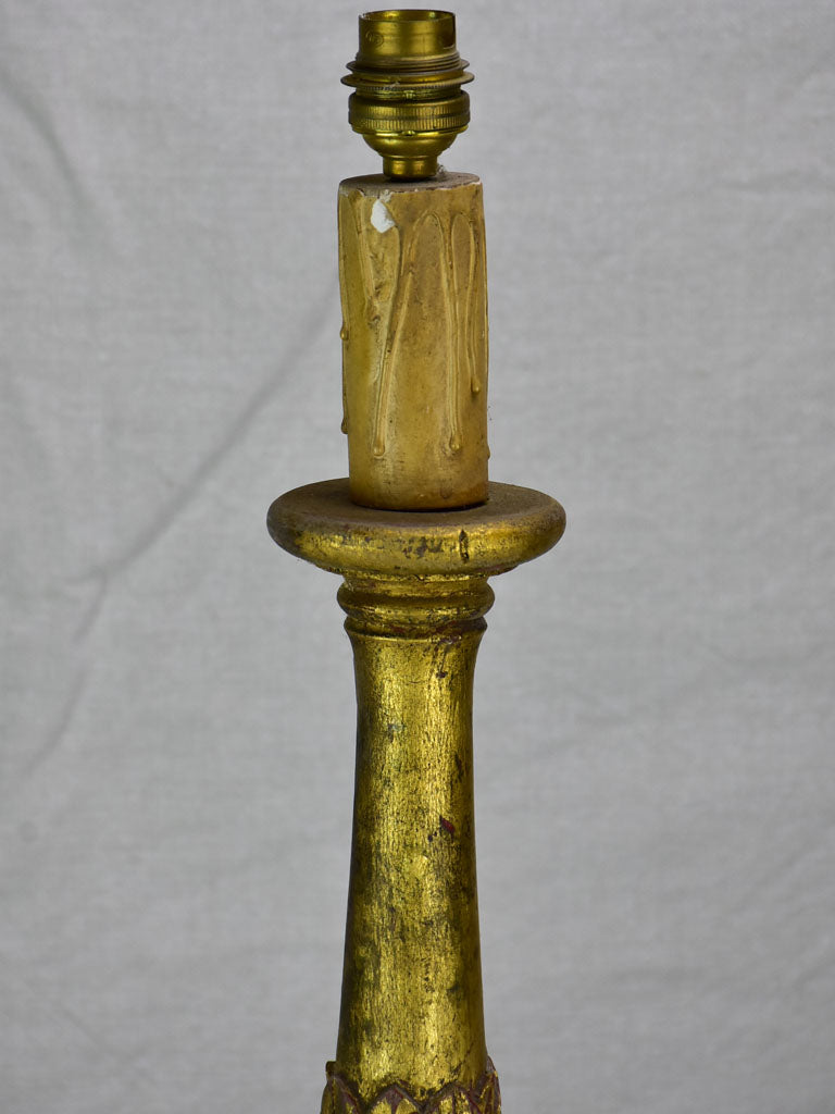 Large antique French candlestick lamp base - brown and gold 25½"