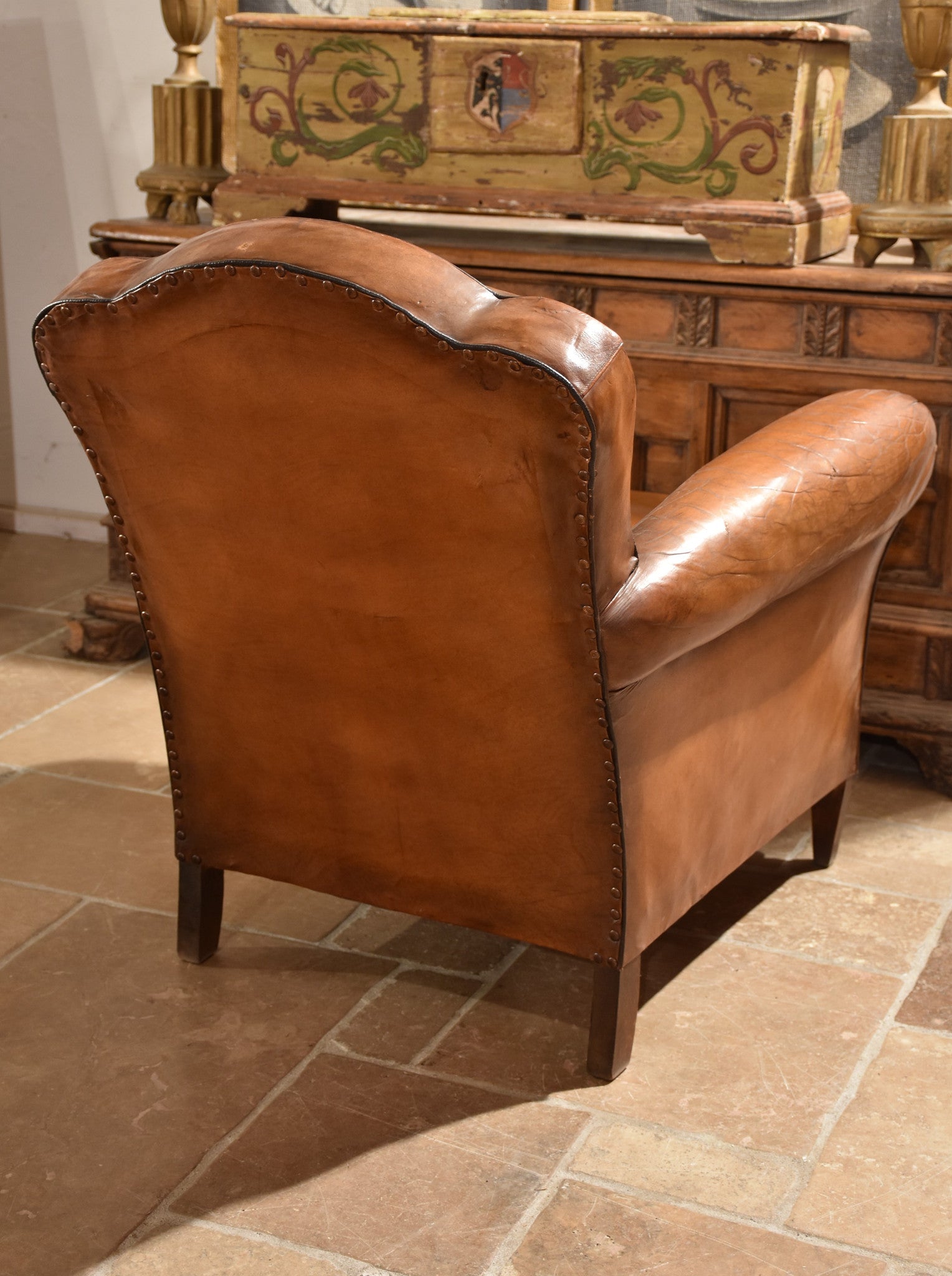 Vintage French leather club chair – chapeau gendarme