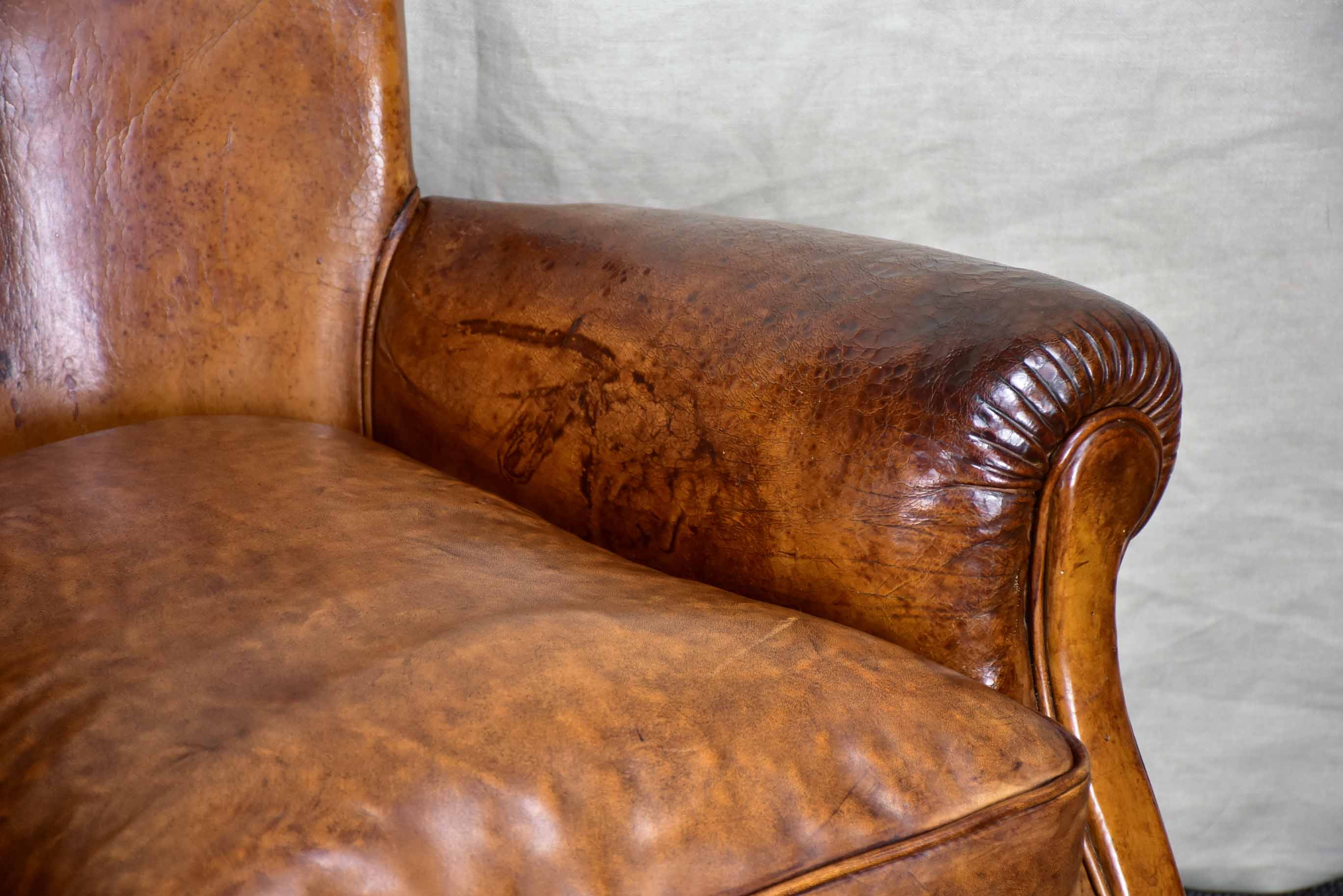 Pair of petite French leather club chairs - 1930's