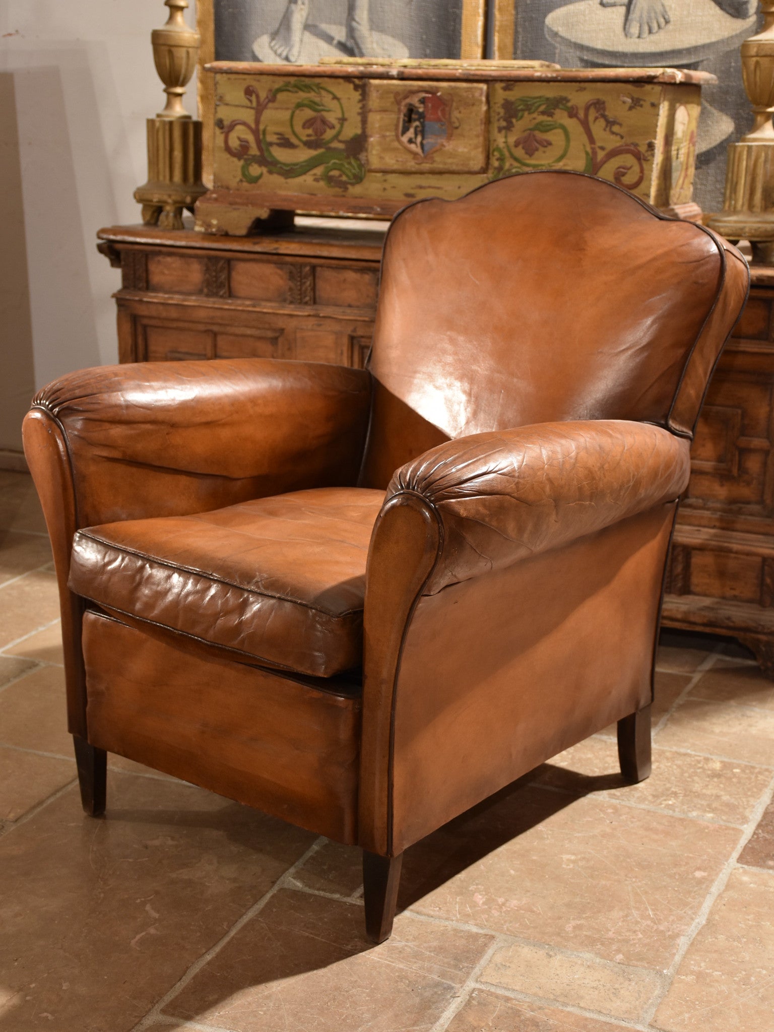 Vintage French leather club chair – chapeau gendarme