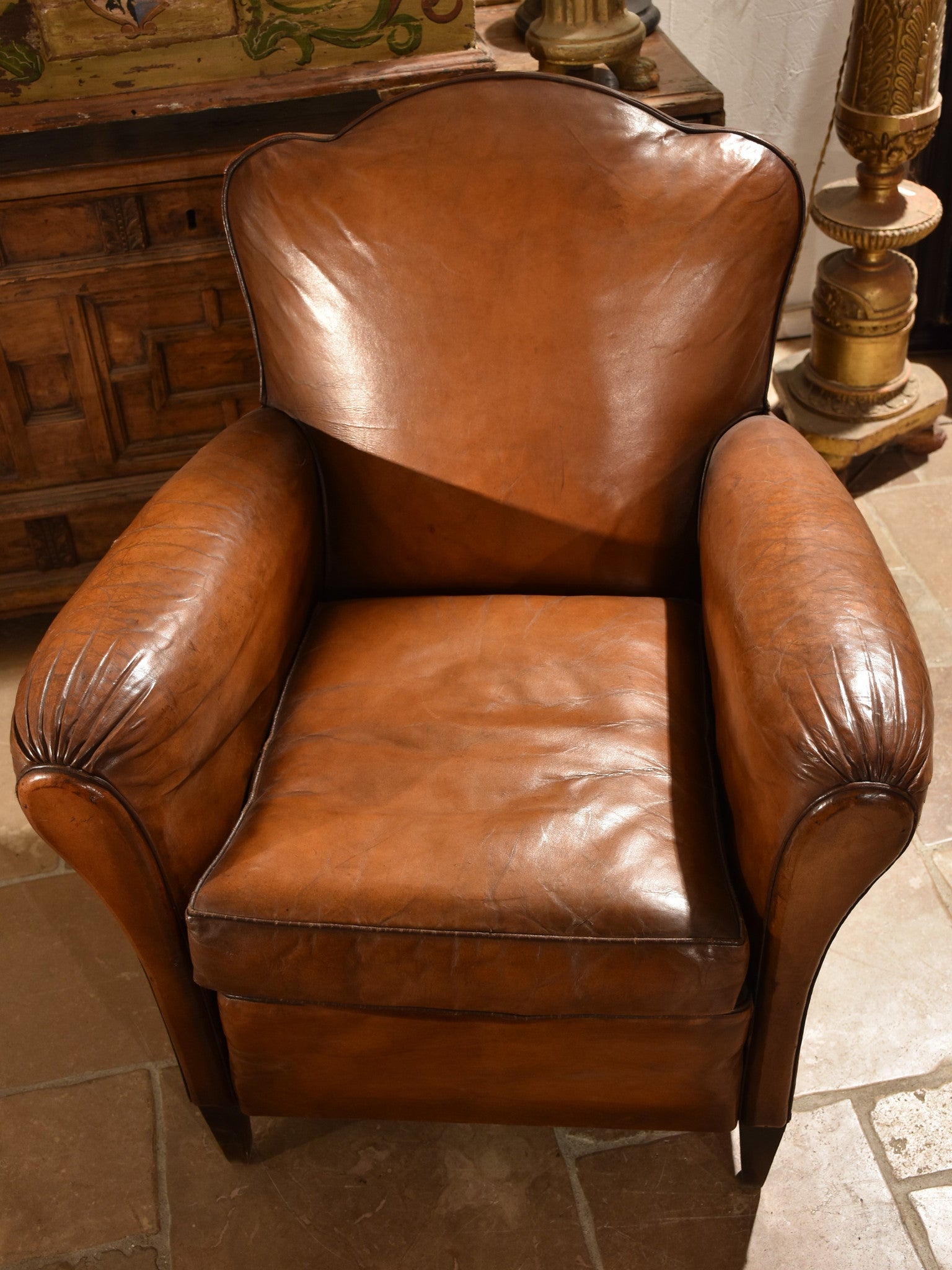 Vintage French leather club chair – chapeau gendarme