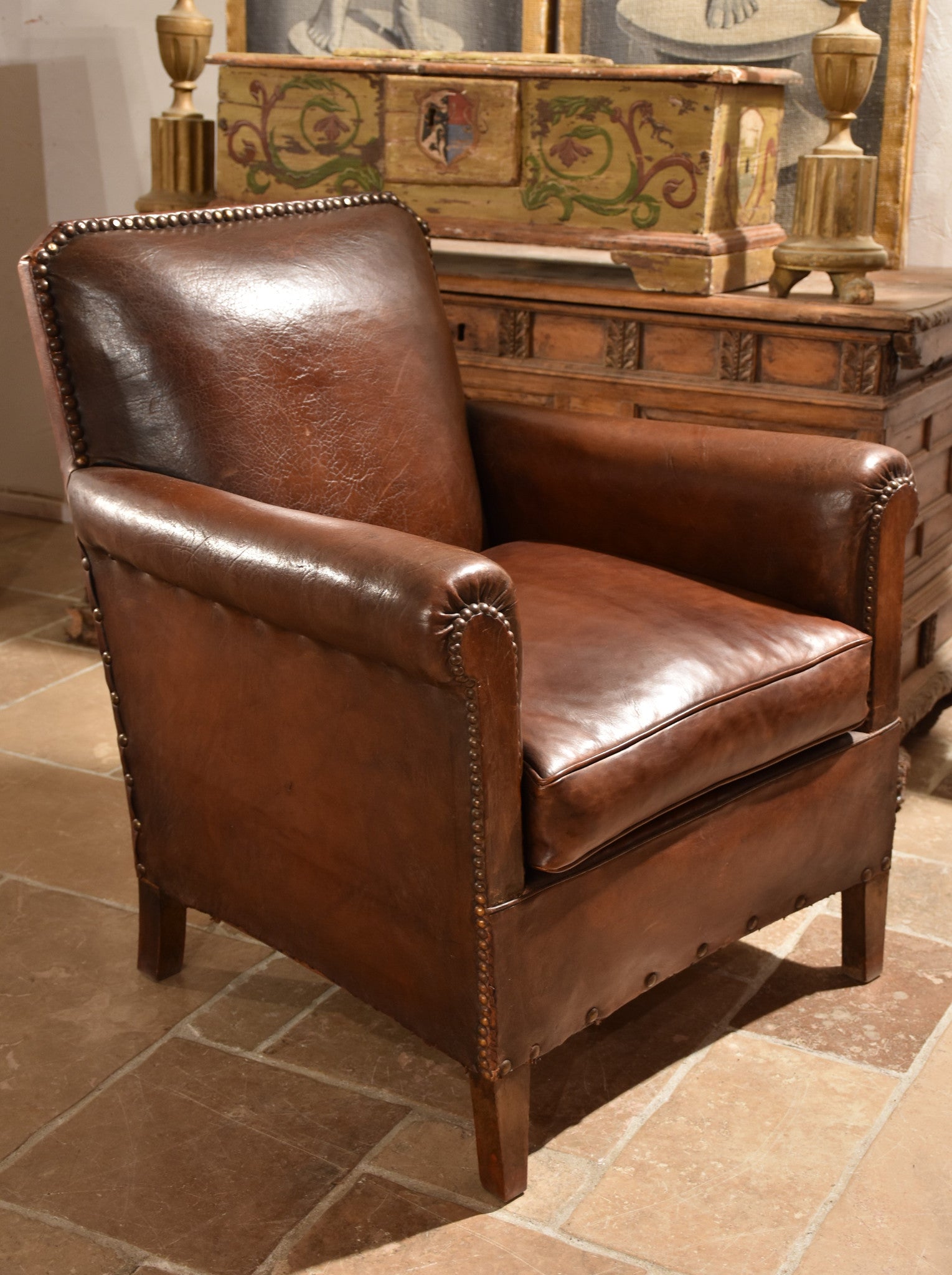 1940’s French leather club chair – square