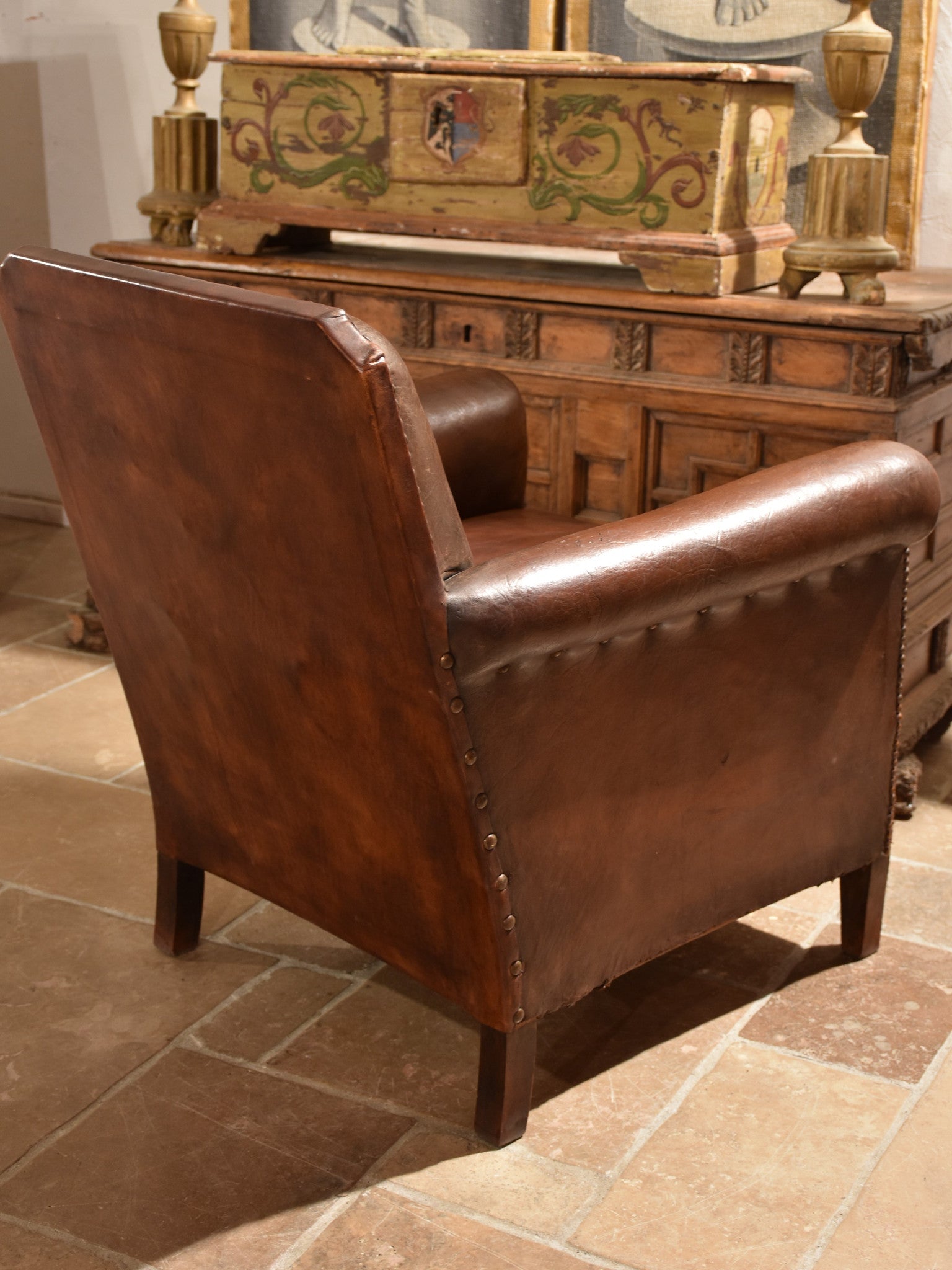 1940’s French leather club chair – square