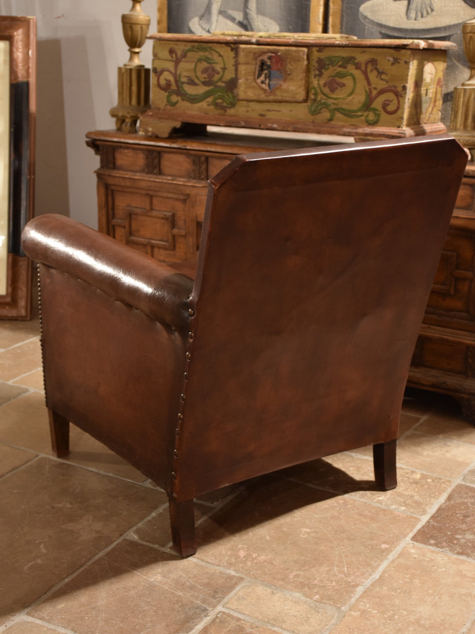 1940’s French leather club chair – square