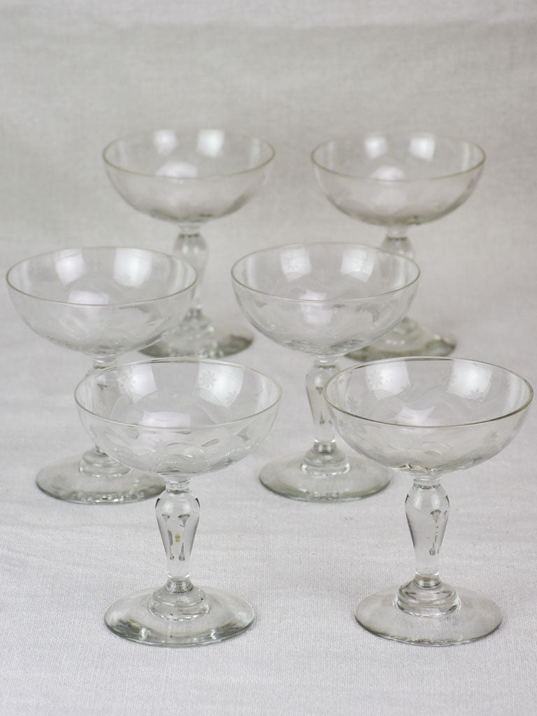 Set of six demi-crystal mid century French champagne cups