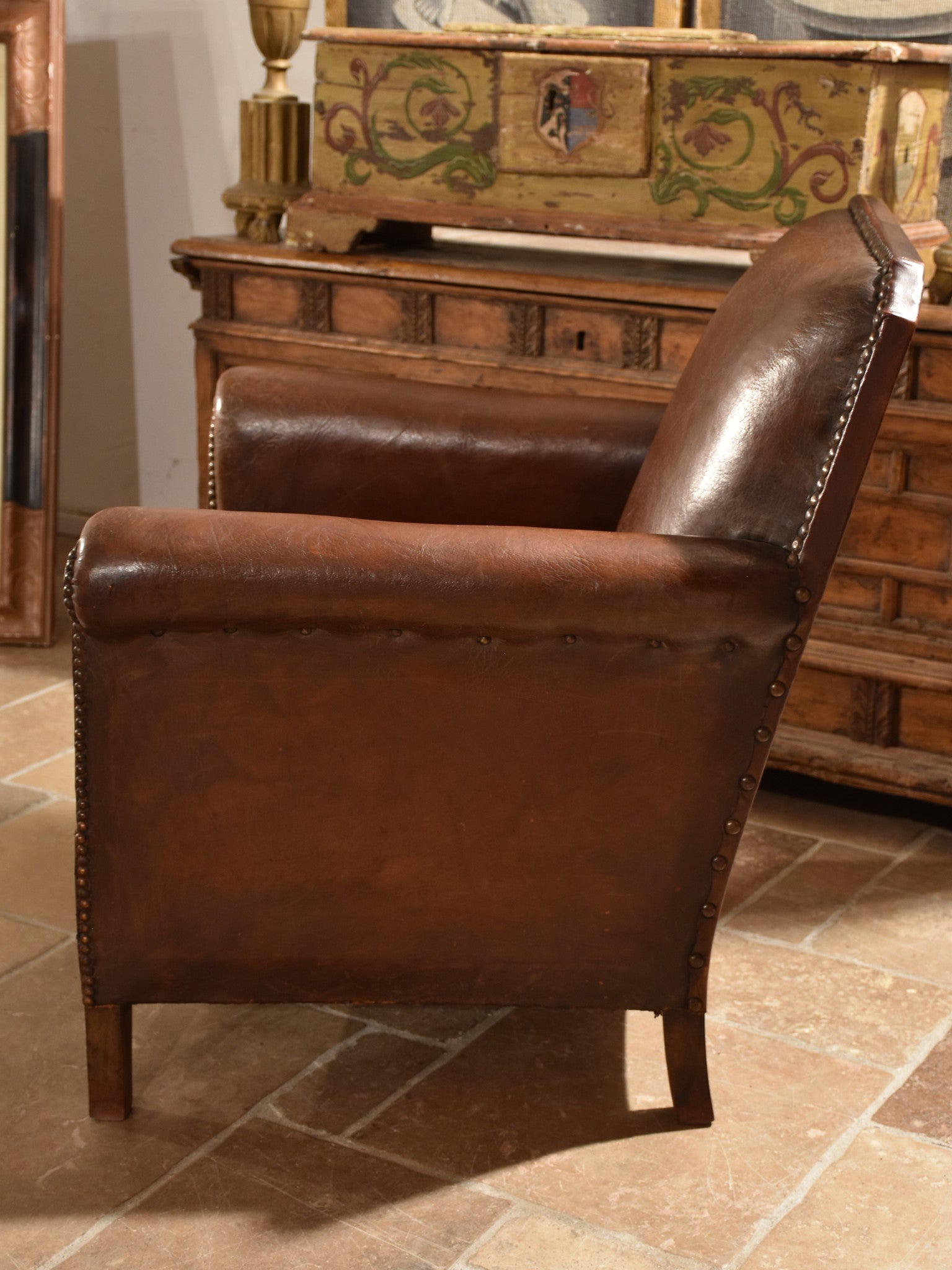 1940’s French leather club chair – square