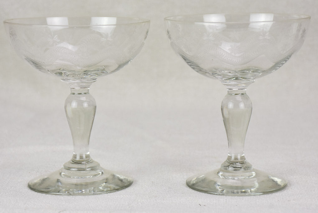 Set of six demi-crystal mid century French champagne cups