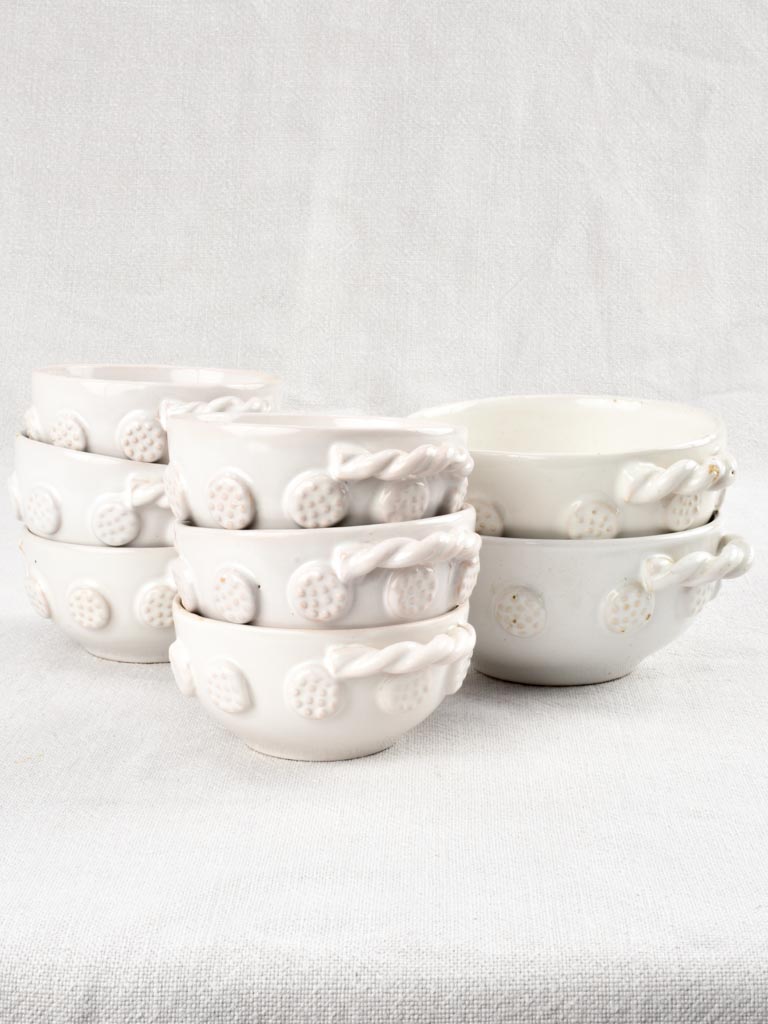 Antique French white ceramic Tessier bowls