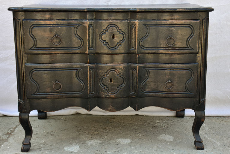 Louis XV French two drawer arbalète 'sauteuse' commode with black paint finish 42½" x 25¼"