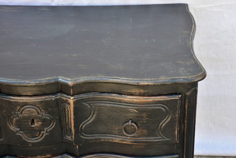 Louis XV French two drawer arbalète 'sauteuse' commode with black paint finish 42½" x 25¼"