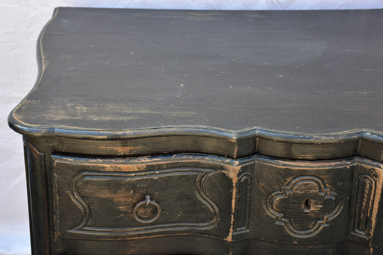 Louis XV French two drawer arbalète 'sauteuse' commode with black paint finish 42½" x 25¼"