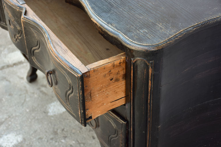 Louis XV French two drawer arbalète 'sauteuse' commode with black paint finish 42½" x 25¼"