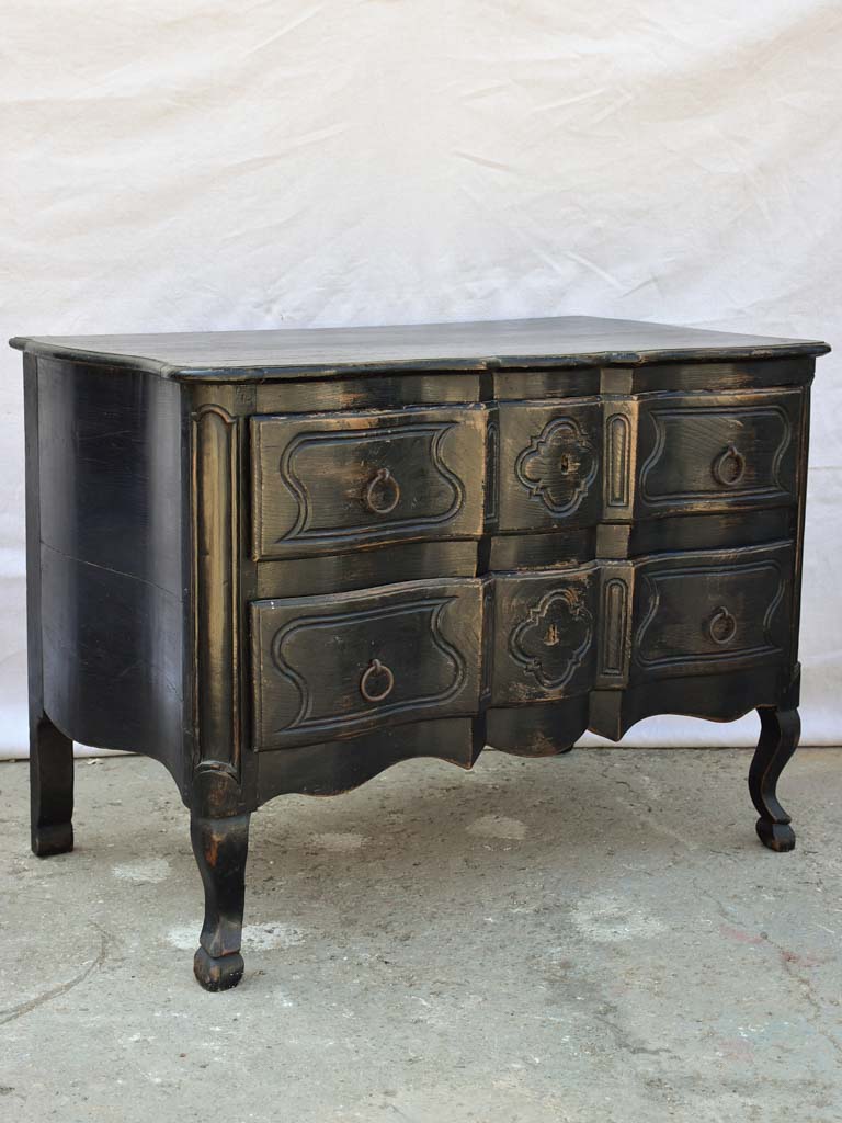 Louis XV French two drawer arbalète 'sauteuse' commode with black paint finish 42½" x 25¼"