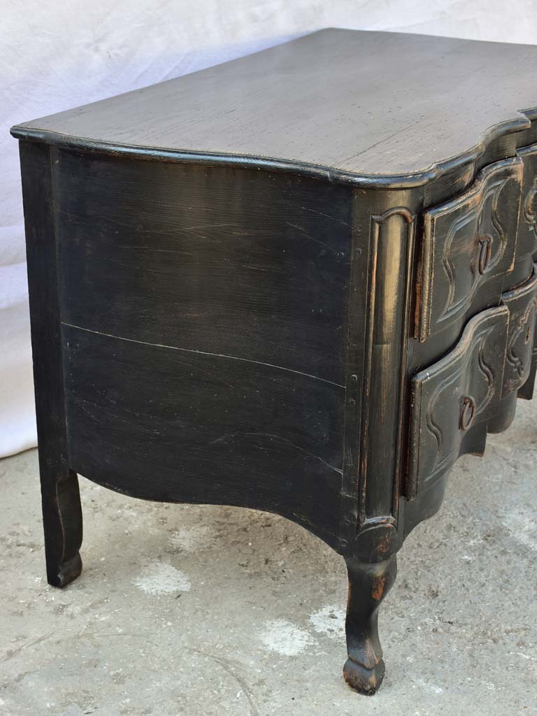 Louis XV French two drawer arbalète 'sauteuse' commode with black paint finish 42½" x 25¼"