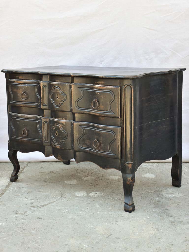 Louis XV French two drawer arbalète 'sauteuse' commode with black paint finish 42½" x 25¼"