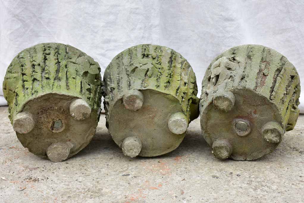 Three antique French faux bois flower pots with feet