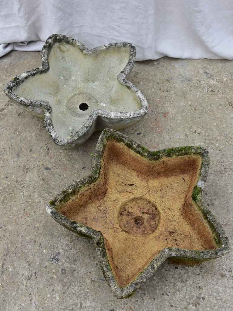 Two mid-century star-shaped garden planters - reconstituted stone