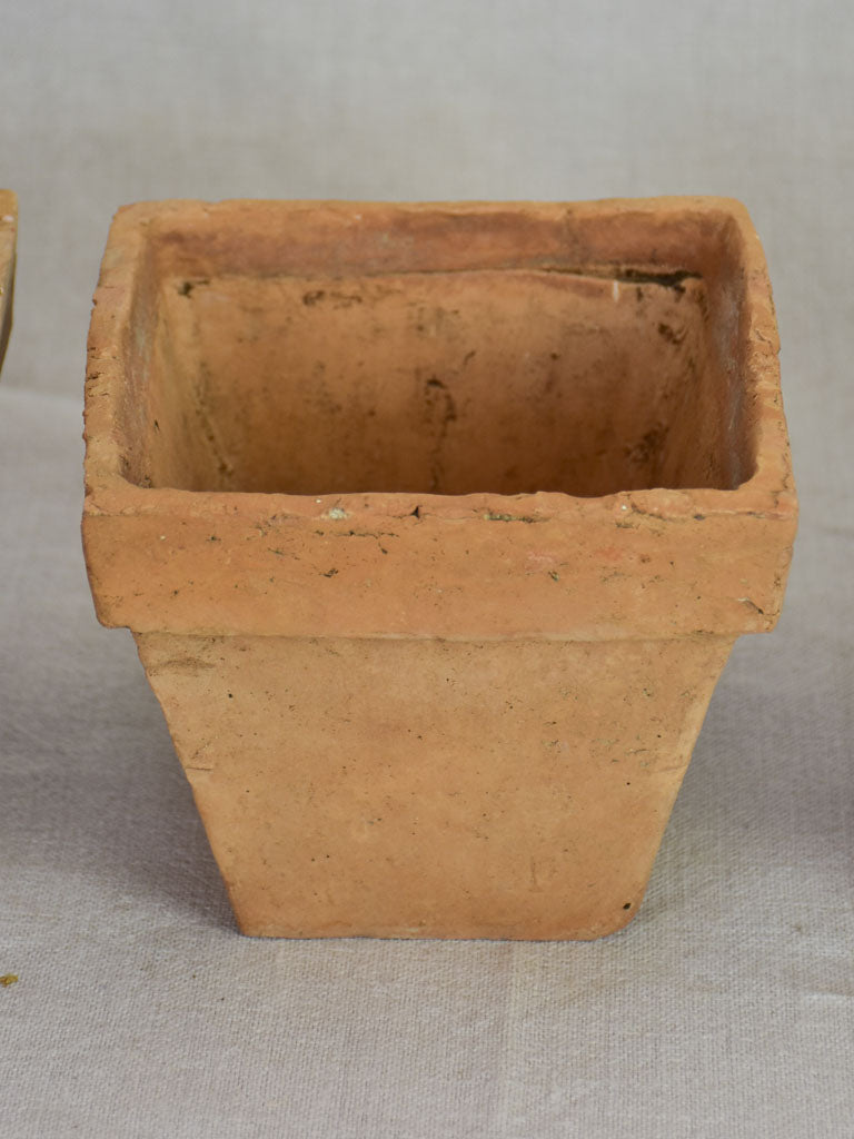 Collection of five antique French square terracotta pots 5½"