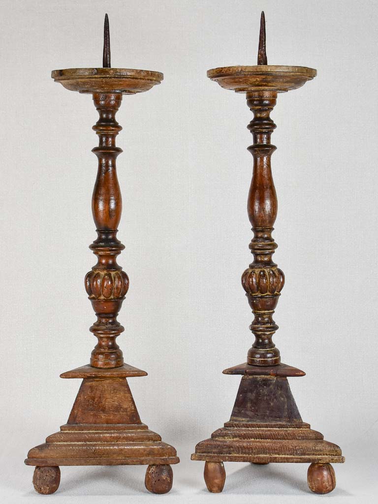 Elegant Antique Wooden Church Candlesticks