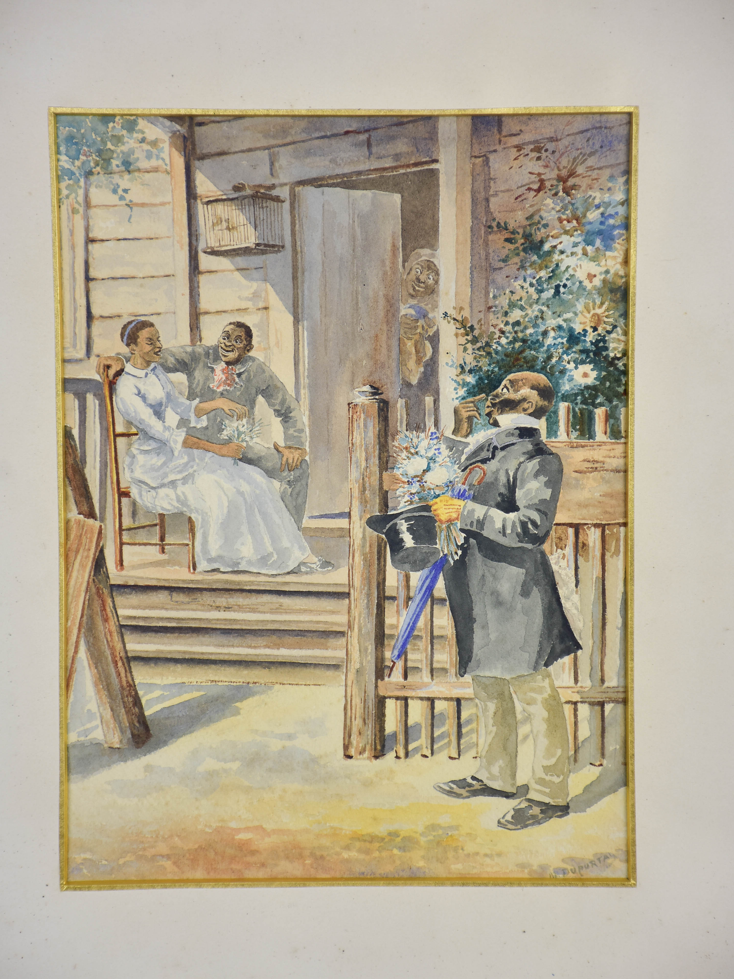 19th century Duportail painting - porch scene