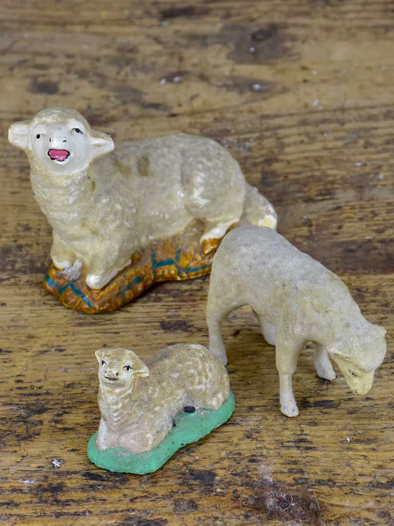 Three antique French sheep figurines