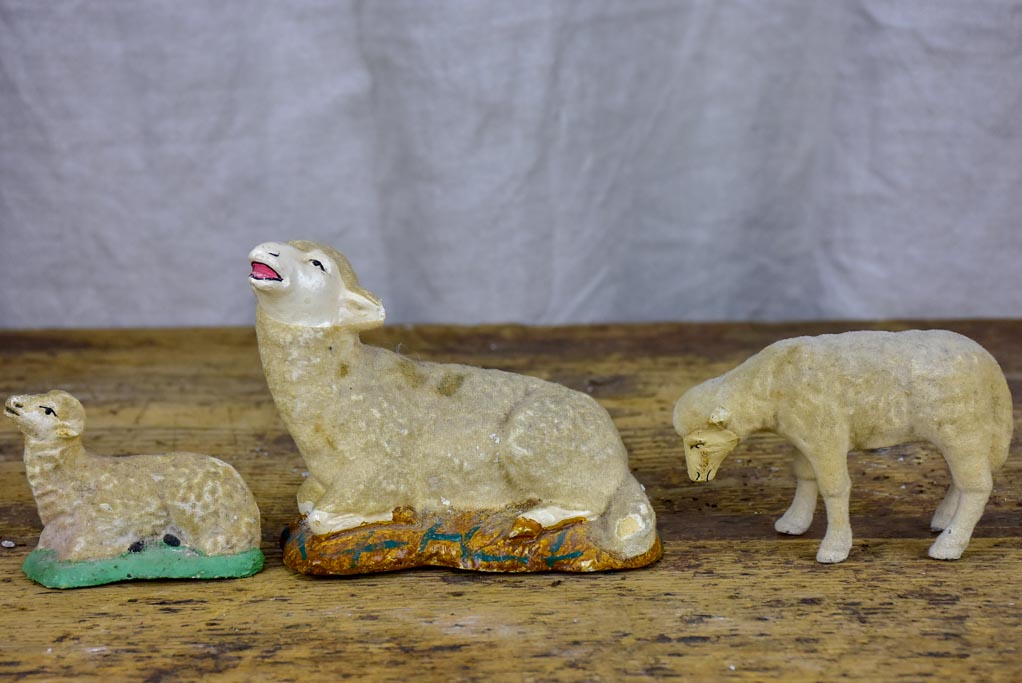 Three antique French sheep figurines