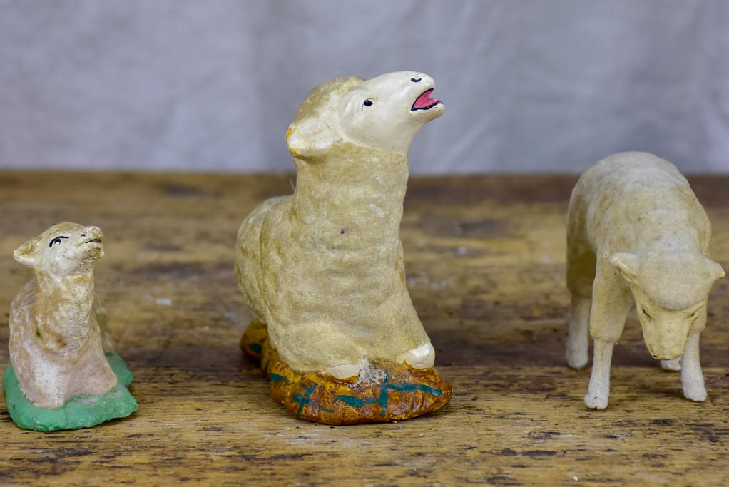 Three antique French sheep figurines