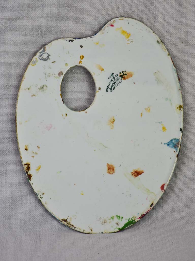 Small antique French faience artist's paint palette 8" x 6"