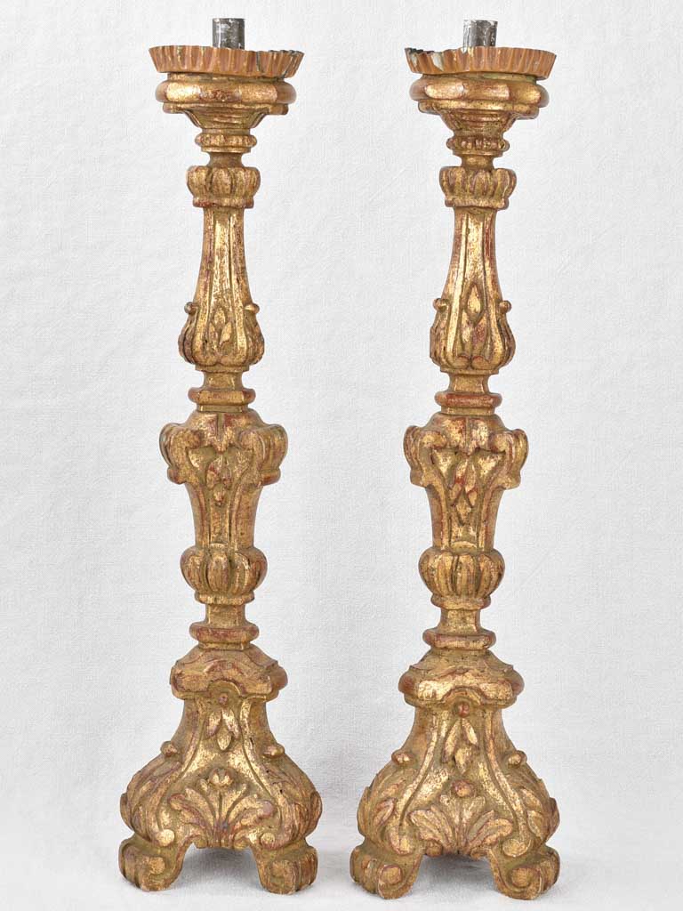 2 gilded altar candlesticks, 18th-century, 25½"