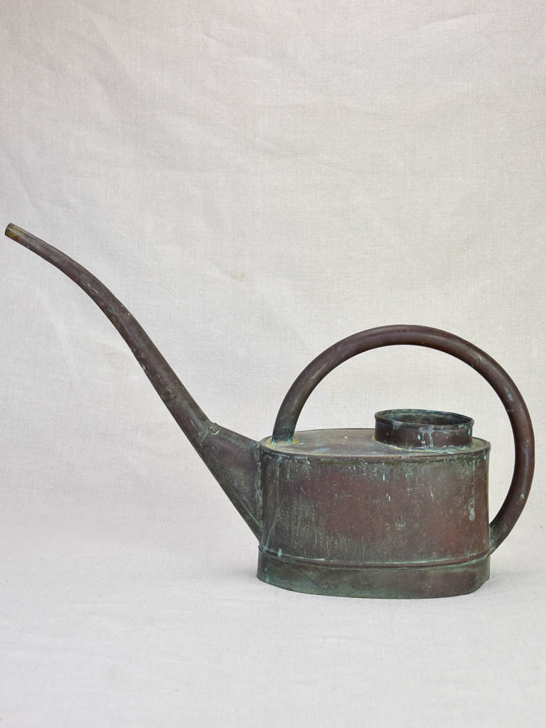 19th century French flower copper watering can with long spout