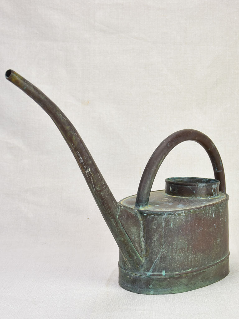 19th century French flower copper watering can with long spout