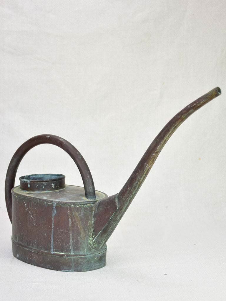 19th century French flower copper watering can with long spout