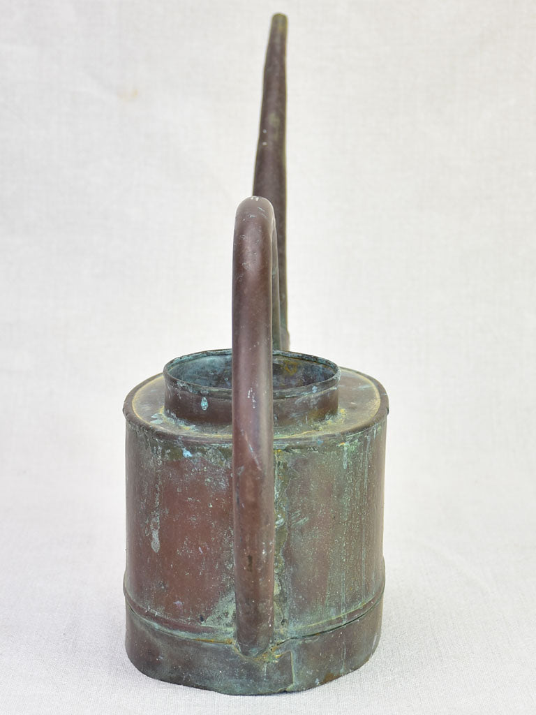 19th century French flower copper watering can with long spout